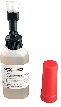 Flussmittel/Lötöl INOX 100 ml, Dosierflasche mit Pinsel, nachfüllbar, konventionelles Weichlöten von Edelstahl, Eisen-, Kupfer- und Messingwerkstoffen, extrem hoher Wärmestabilität