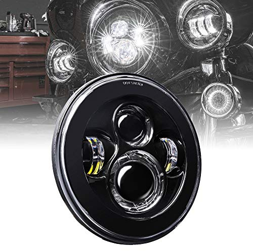 TRUE MODS 7 LED Headlight for Harley Davidson [Black-Finish] H4 Converters Plug and Play For Road King Electra Glide Ultra Classic Limited Heritage Softail Fat Boy Tri Street Glide Free Wheeler