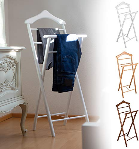 Staboos Herrendiener aus Massivholz - Stummer Diener (Weiß) | Fertig montiert, wasserlackiert – Stabiler Kleiderständer, klappbar – Stiller Diener für Schlafzimmer, Ankleide, Bad & Flur
