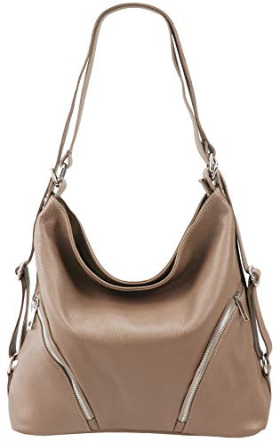 SH Leder 2in1 Handtasche Rucksack Damen Schultertasche Daypack CityRucksack aus Echt genarbt Leder (B 35cm x H 34cm xT 12cm) Sara G689