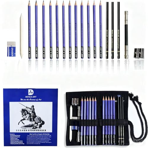 Kit de 20 crayons de dessin professionnels avec étui portable, couleur violet