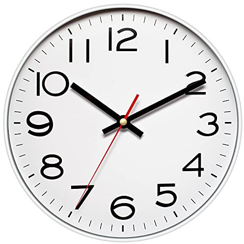 NUOVO Wanduhr, Metallrahmen mit Glasabdeckung, mit leisem, tickendem Uhrwerk, Quarz-Wanduhr, modernes Quarz-Design, dekorativ, für Innen- und Küche, 25,4 cm (Silber)