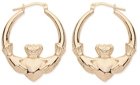 9ct Yellow Gold on Silver Large Claddagh Creole Hoop Earrings