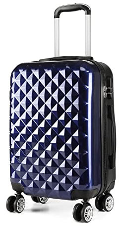 KONO Reisekoffer Handgepäck Koffer 4 Rollen Zwillingsrollen Hartschalenkoffer Handgepäck Trolley Klein 55cm & 31 Liter ABS+PC (Dunkelblau-Upgrade)