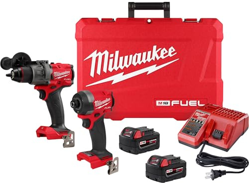 Milwaukee 3697-22 18V Lithium-Ion Brushless Cordless Hammer Drill and Impact Driver Combo Kit (2-Tool) with (2) 5.0Ah Batteries, Charger & Tool Case