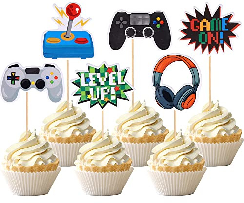 36 PCS Video Game Cupcake Toppers Assembled Game On Controllers Cupcake Picks GamePad Cake Decorations for Game Theme Baby Shower Kids Boys Girls Birthday Anniversary Party Decorations Supplies