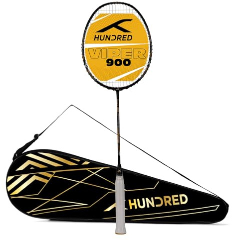 HUNDRED Viper 900 Badminton Racquet with Full Cover | Material: Carbon Fibre | Strung | for Intermediate Players | Weight: 79 Grams | Balance Point: 298 mm | Maximum String Tension - 32lbs