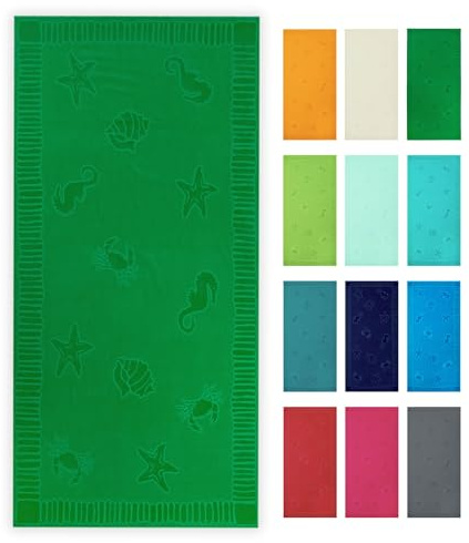 ZOLLNER Strandtuch - hautfreundliches und saugstarkes Handtuch in 100x200 cm - waschbar bis 60°C - Baumwolle in grün - eingewebte Meerestiermotive - Oeko Tex® Zertifiziert