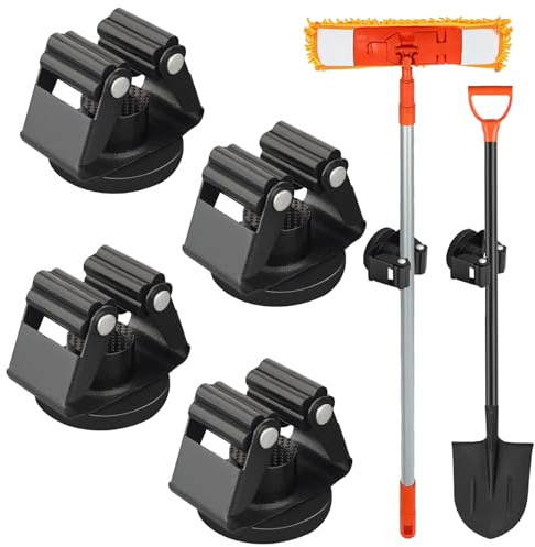 MUTUACTOR Magnetic Broom Holder,4PCS Anti-Slip Magnetic Mount Storage Broom Holders with Rubber Grippers,12lbs Heavy Duty Magnetic Tool Holder for Work Garage Laundry Kitchen RV Van Accessories