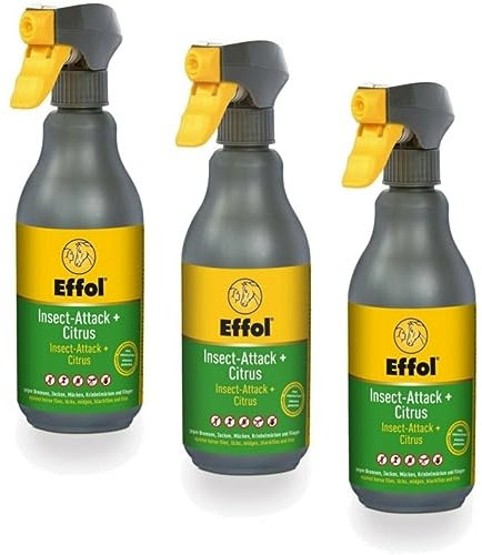 RL24 - Insect-Attack + Citrus | Insektenschutz mit Citrusduft | gg. Fliegen, Mücken & Bremsen | Mückenschutz m. Icaridin | Fliegenspray & Bremsenspray für Pferde | 3 x 500 ml Spray (3er Set)