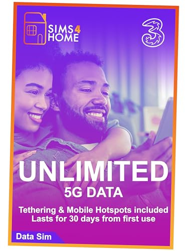 Three Unlimited Data SIM Card UK – Preloaded Data SIM for Home Broadband Replacement, Routers & Mobile WiFi – No Contract, 30-Day Plan