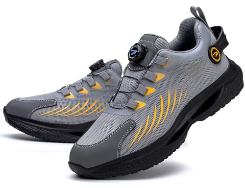 IYVW YD7916 Chaussure de Securite Homme Femmes Legere Chaussures de Travail Respirant Coussin d'air Basket de Securite Vec Embout Acier gris 42 EU