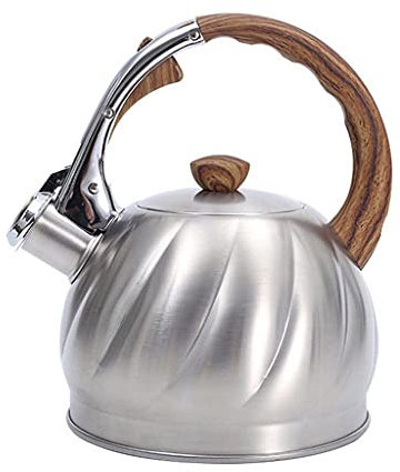 VejiA 2L Edelstahl-Pfeifkessel mit hitzebeständigem Griff, Wasserkocher für Gasherd, Edelstahl-Teekessel, Wasserflasche