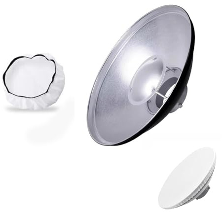 Godox 16.5inch/42cm Silver Beauty Dish Bowens Mount Reflector with White Diffuser, Light Modifier for Bowens Mount Studio Strobe Flash Light Monolight for Godox SK400II, AD600Pro, AD600BM, MS300