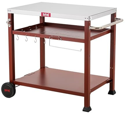 Feasto 3-stöckiger Outdoor-Grilltisch, Pizzaofentisch für draußen, beweglicher Grillwagen mit Rollen, Indoor- & Outdoor-Kochstation, Pizzaofenständer für Ooni Blackstone Grillplatte, 85,1 x 55,1 cm