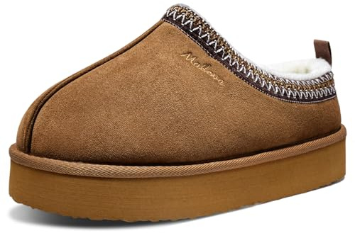 Mabove Slippers Womens Memory Foam Suede Slippers Ladies Lightweight Platform Winter Warm Outdoor Slippers Boots Indoor Shoes Brown,5 UK