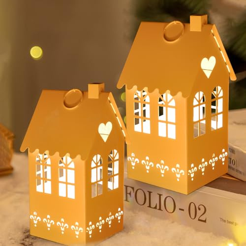 Lichthaus - Portacandele in metallo per decorazioni natalizie, mini casa con luce a LED, portacandela antivento, lanterna, casa per decorazione soggiorno, finestra, regalo di Natale (mix)