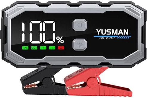YUSMAN Starthilfe Powerbank, 3000A Auto Starthilfe für pkw (7L Benzin oder 5L Diesel),Jump Starter Auto mit LCD großem Display und Mit intelligentem Schutzclip, Unterstützt 3 LED-Licht modi