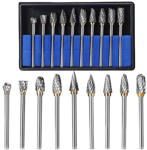 Faankiton 10STK Hartmetall Frässtifte Set mit Doppelschnitt, Wolframkarbid-Rotationsfräser, Hartmetall Rotationsfräser Set, Doppelschnitt Rotationsfräser, Wolframcarbid Fräser, Metall Fräser