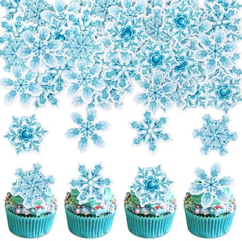 Blumomon 40Pcs Bleu Comestible Décoration De Cupcake De Neige Hiver Sélection Décoration De Thème De Noël Douche De Bébé Enfant Anniversaire Fête De Noël Articles De Décoration De Gâteau