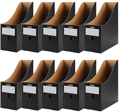 Shodiffy Portariviste in Carta Kraft, 10 Pezzi Cartella File stile Semplice Riempimento Rack Box Paperwork Organizer Portapenne Desktop Stationery per Ufficio,Facile Conservazione Nero