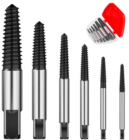 Lixiluxia 6 Pièces Extracteur de Vis Cassée, Tourne a Gauche Extracteurs de Boulon, Tournevis à Gauche, Jeu D'extracteurs de Vis Goujons de 4-25mm pour Desserrer et Enlever les Vis Bloquées ou Cassées