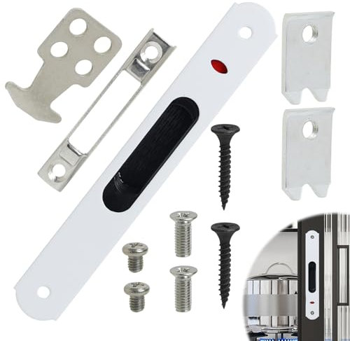 Serrure de Porte Coulissante, Porte Coulissante Fenêtre Crochet en Acier Inoxydable, pour Portes Coulissantes en Verre, Raccords de Quincaillerie de Verrouillage Simple pour Porte Mobile (Blanc)