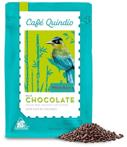 Café Quindío - Cafe De Especialidad En Grano, 100% Arábica Colombia | Tueste Medio, SCA 86, ideal para cafetera goteo, V60 o prensa francesa (250 g, Chocolate)
