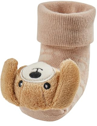 Sterntaler Baby Socken Unisex Rasselsocken – weiche Baumwollsocken mit Umschlag, Innenfutter und Hund-Motiv – mit Rassel – beige, Größe 16