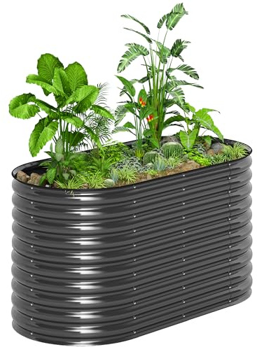 Outsunny Hochbeet aus Stahl Pflanzbeet Frühbeet Dunkelgrau 160x80x80cm | Gartenbeet, Blumenkasten, Pflanzkasten, Gemüsebeet für Garten Balkon Terrasse, Pflanzkübel für Blumen Pflanzen