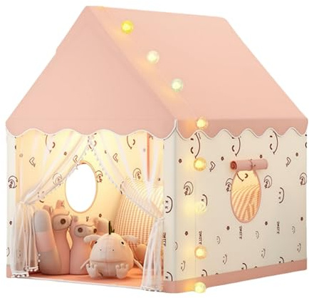 Benebomo Play Tent, Indoor Playhouse, Tent with Smiley Pattern,Princess Castle, Foldable Tent,Pink