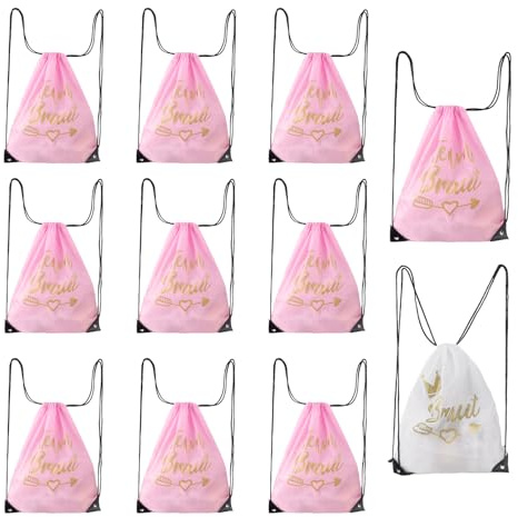 11 Stück Braut Team Bride Kordelzug Turnbeutel, Team Braut Rucksack Set mit Kordelzug, Sportbeutel Rucksack, JGA Deko für Junggesellinnenabschied, Hochzeit, Party