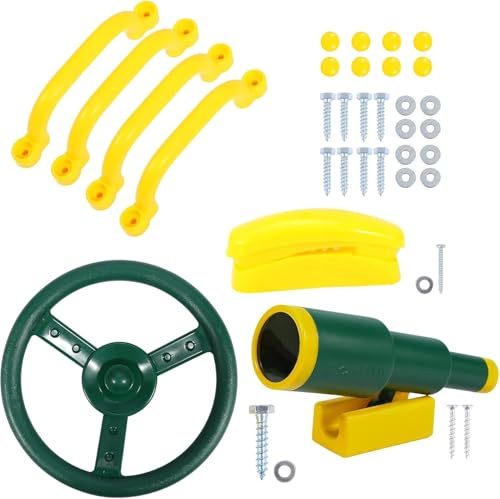 REDCAMP Spielturm Zubehör Set, Lenkrad, Teleskop, Telefon, 7-teilig | Kinder Spielzeug Set, Spielplatz Ausstattung, 4 Sicherheitsgriffe, für Outdoor Garten Klettergerüst Baumhaus Schaukel, robust