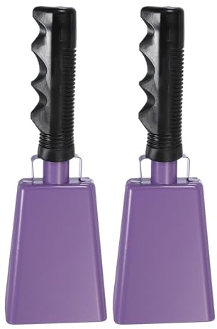 PATIKIL 9inch Cow Bells for Football Games, 2pcs Cowbells for Sporting Events Bulk Loud Noise Makers Metal Cow Bell with Handle for Cheering Competition Marathon Wedding DIY Paint, Purple