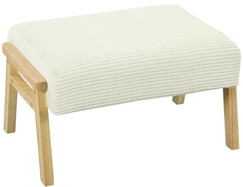 HOMCOM Sitzhocker mit Weichem Sitzkissen Holzbeinen Ottoman Cremeweiß