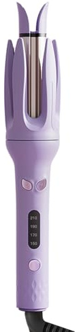 28mm Automatic Rotating Hair Curler, Corded Curling Iron Hair Tongs Negative Ion Protection 4 Adjustable Temperature & Timer PTC Ceramic Hair Curling Anti-Tangle for Travel Home Use (Purple)