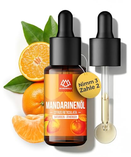 NORDHOLZ® Mandarinenöl 15ml [100% naturrein] Süß & erfrischend – Ätherische Öle in Pharmaqualität aus schonender Kaltpressung – Vegan, Laborgeprüft – Sauna, Diffusor & Aromatherapie