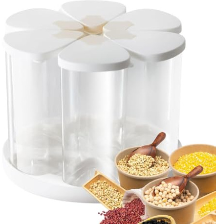 Generisch Getreidespender Drehbar - 6-Fach Vorratsbehälter Mit Luftdichten Fächern | Transparenter Küchen Organizer Für Mehl Zucker Bohnen Snacks Trockenware Aufbewahrung