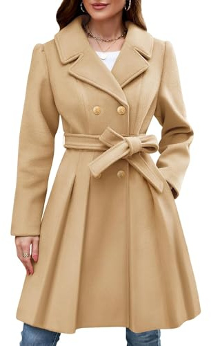 Generisch Trenchcoat Damen Lang Winterjacke Warm Elegant Wollmantel Dicke Oversize Damen-Jacken Umlegekragen Wintermantel Mit Knöpfen Übergangsjacke Frauen A-Linie Mantel Mit Gürtel Wolljacke