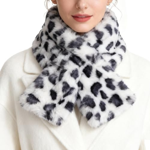 ASFWAGQ Winter Plüsch Schal Leopardenmuster für Damen,Halswärmer,Warmer Schal,Faux Fur Scarf Wärmende Geschenke für Frauen
