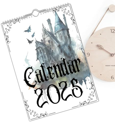 Calendrier mural 2025 – Calendrier en papier de 12 mois, sorcière gothique pour planification des vacances, organisation scolaire, organisation familiale
