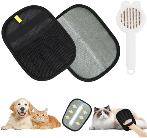 Prmape 2 Stück Fell Magnet Handschuh, Elektrostatischer Tierhaarentferner Handschuhe mit Katzenbürste, Haarentfernung Handschuh Tiere Doppelseitig, Wiederverwendbare Pflegehandschuh für Katzen Hunde
