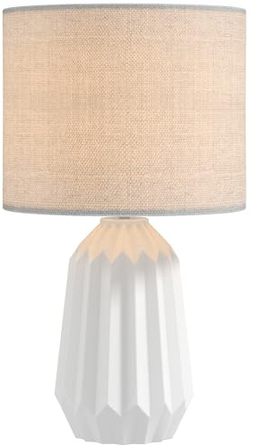 HOMCOM Tischlampe Tischleuchte, Nachttischlampe mit Leinenschirm, Wippschalter, Vintage Schreibtischlampe Leselampe für Schlafzimmer Wohnzimmer, E27 Fassung, Leuchtmittel nicht enthalten, Weiß