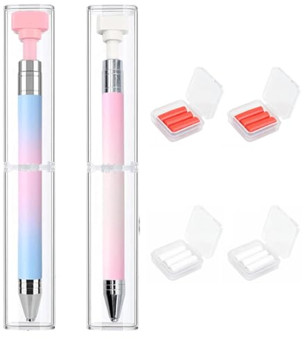 Xiciki Juego de 2 lápices de cera rellenables automáticamente, con 4 recargas, para pintura de diamante y uñas DIY, incluye lápiz de cera para puntos y cepillo de diamantes de imitación