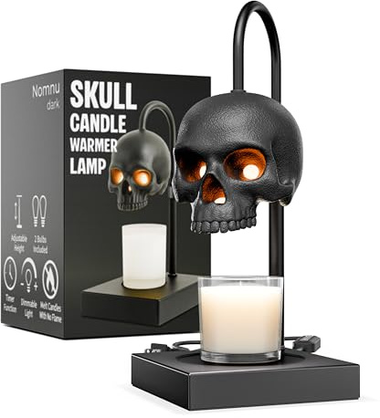 Nomnu Skull Candle Warmer Lamp with Timer & Dimmer *Candles NOT Included – Black Gothic Table Lamp Candle Warmer Adjustable Height, 2 Light Bulbs. Skull Decor- Lamps for Spooky Home & Witchy Gifts