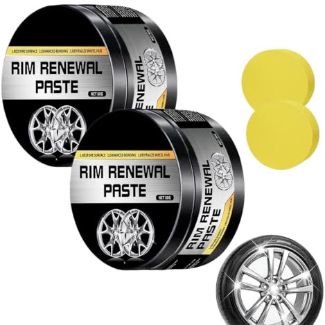 Rim Renewal Paste, Car Rim Renewal Paste Kit with Round Sponge, Wheel Care for Car Bicycle Motorcycle Rims, 80g Detailing Accessory (2pcs)