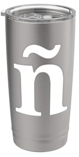 White: Oversized Spanish Serif Letter ñ (Enye N with Tilde) Doppelwandiger Edelstahl-Thermobecher