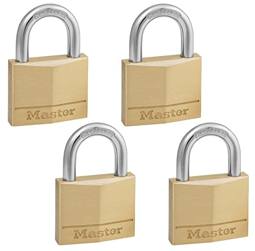 Master Lock 140Q Solid Brass Padlock with Key, 4 Pack
