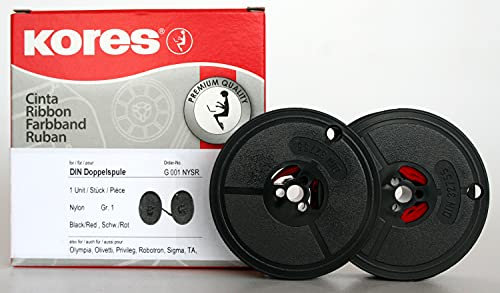 Kores - Nylon Typewriter Farbband, Schwarz/Rot, DIN Doppelspule Kompatibel mit Brother/Hermes