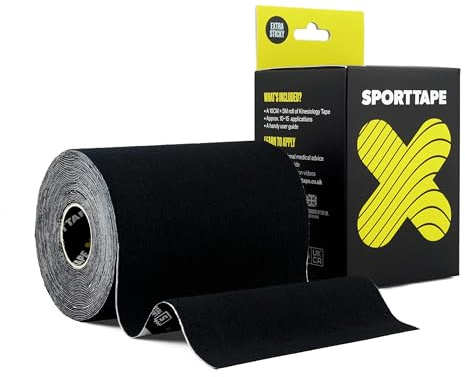 SPORTTAPE Extra Wide Kinesiology Tape 10cm x 5m - Black, Extra Wide | Waterproof, Hypoallergenic, Muscle Support Recovery Tape for Sports Injuries, Physio, Lower Back, Binding, Chest Taping0